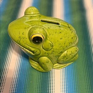 Green Ceramic Frog Coin Bank